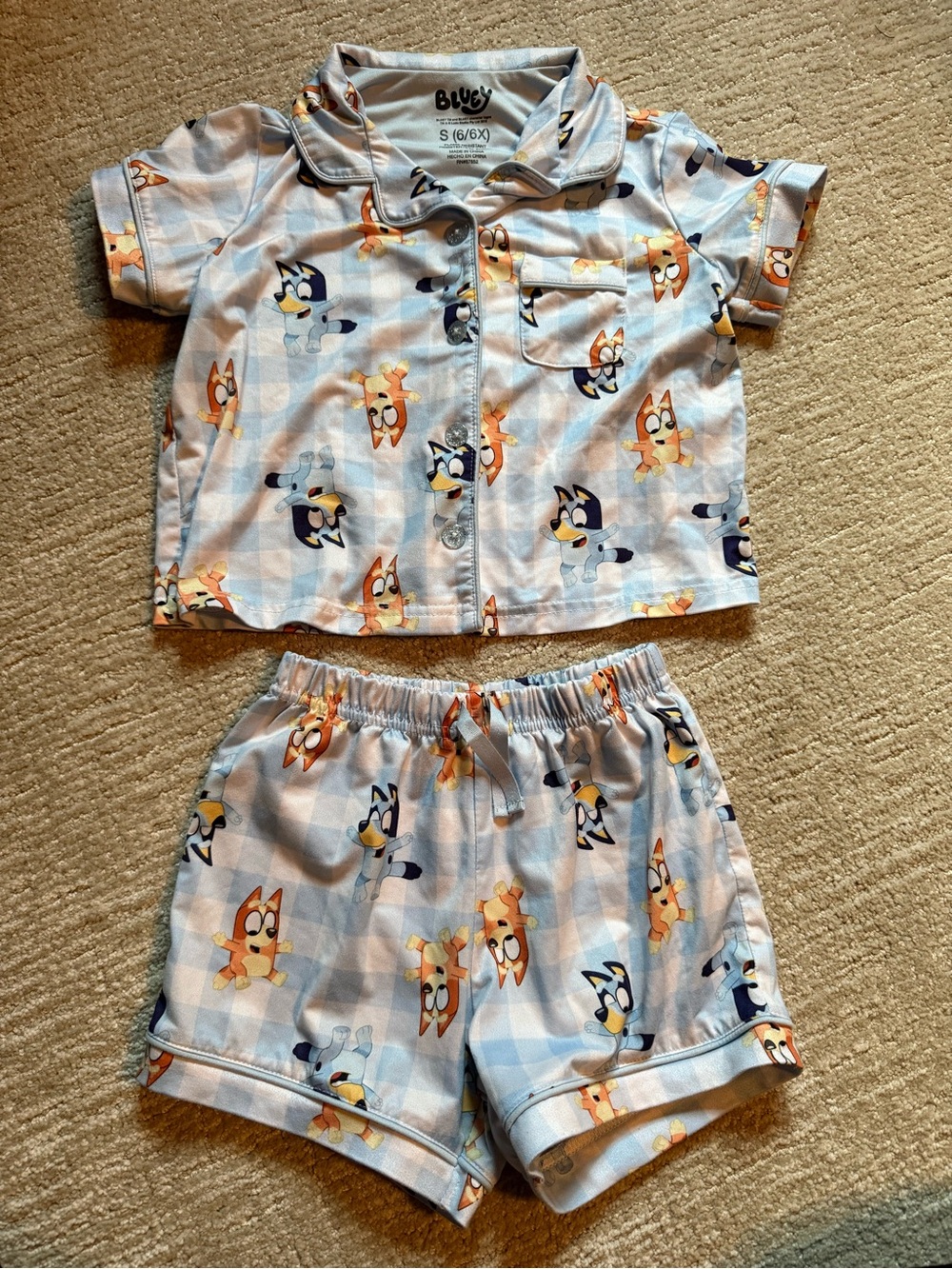 Light Blue Kids Bluey Pajama Set with Character Print